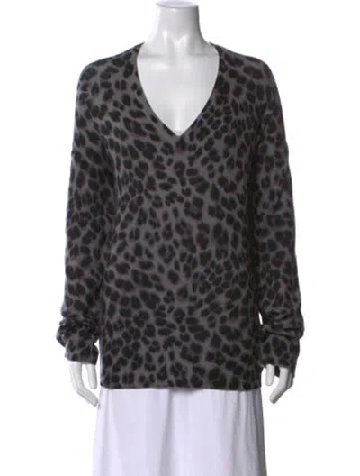 Pre-owned Equipment Cashmere Animal Print Sweater In Grey