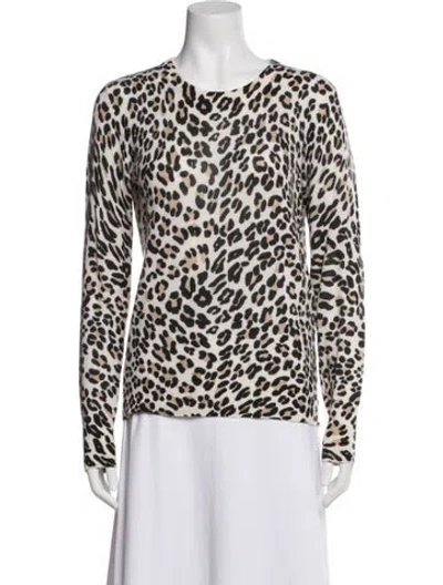 Pre-owned Equipment Cashmere Animal Print Sweater In White