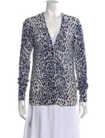 Pre-owned Equipment Cashmere Animal Print Sweater In White
