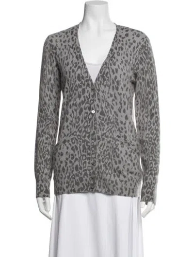 Pre-owned Equipment Cashmere Animal Print Sweater In White