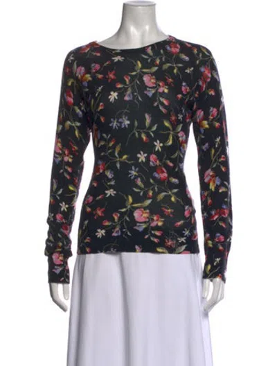 Pre-owned Equipment Cashmere Floral Print Sweater In Black