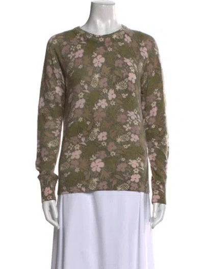 Pre-owned Equipment Cashmere Floral Print Sweater In Green