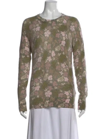 Pre-owned Equipment Cashmere Floral Print Sweater In Green
