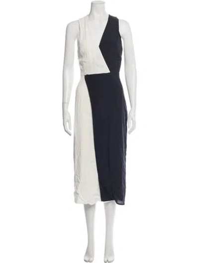 Pre-owned Equipment Colorblock Pattern Midi Length Dress In Multicolor