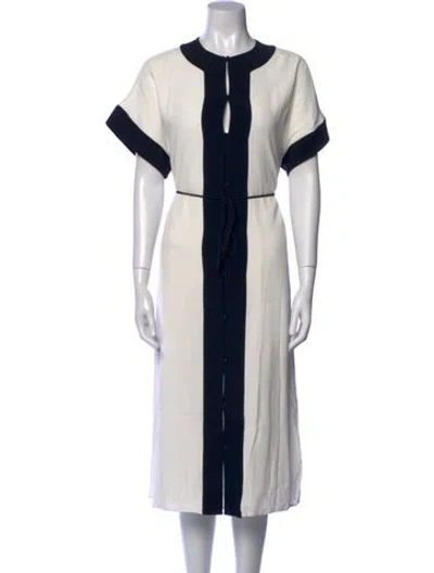 Pre-owned Equipment Colorblock Pattern Midi Length Dress In White