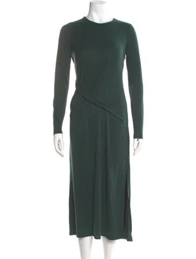 Pre-owned Equipment Crew Neck Midi Length Dress In Green
