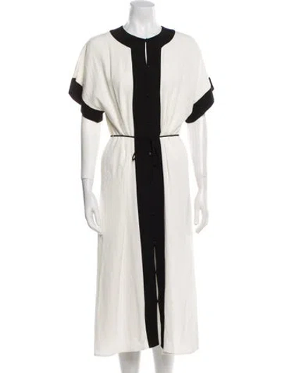 Pre-owned Equipment Crew Neck Midi Length Dress In White