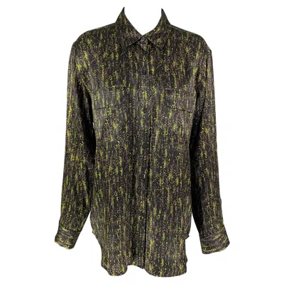 Pre-owned Equipment Femme Size L Black Green Print Button Up Shirt