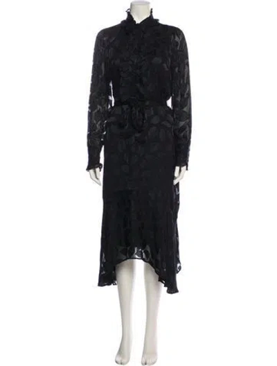 Pre-owned Equipment Floral Print Midi Length Dress In Black