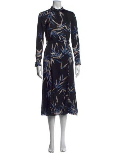 Pre-owned Equipment Floral Print Midi Length Dress In Black