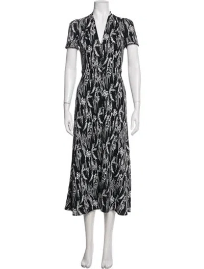 Pre-owned Equipment Floral Print Midi Length Dress In Black