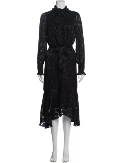 Pre-owned Equipment Floral Print Midi Length Dress In Black