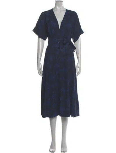 Pre-owned Equipment Floral Print Midi Length Dress In Blue