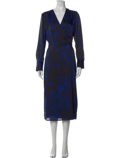 Pre-owned Equipment Floral Print Midi Length Dress In Blue