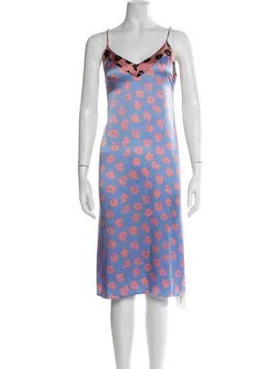 Pre-owned Equipment Floral Print Midi Length Dress In Blue