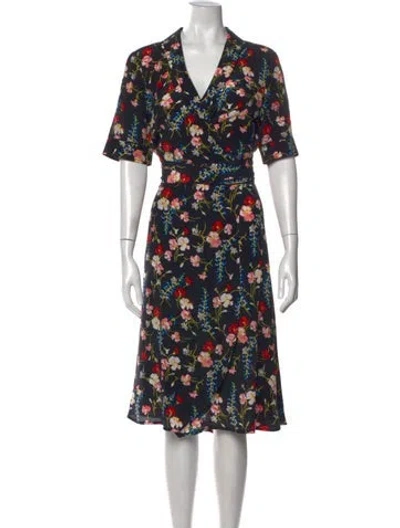 Pre-owned Equipment Floral Print Midi Length Dress In Blue