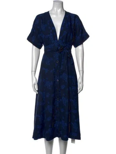 Pre-owned Equipment Floral Print Midi Length Dress In Blue