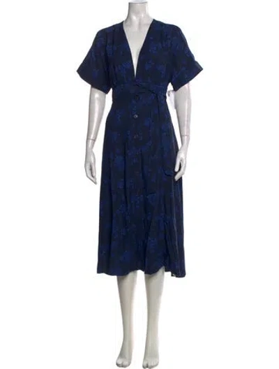 Pre-owned Equipment Floral Print Midi Length Dress W/ Tags In Blue