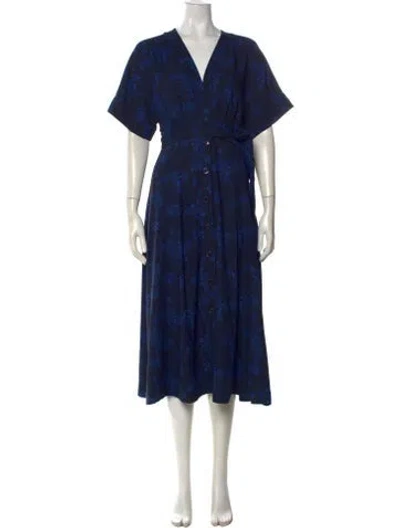 Pre-owned Equipment Floral Print Midi Length Dress W/ Tags In Blue