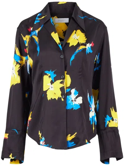 Equipment Floral-print Satin Shirt In Black