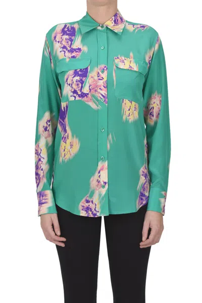 Equipment Flower Silk Shirt In Emerald Green