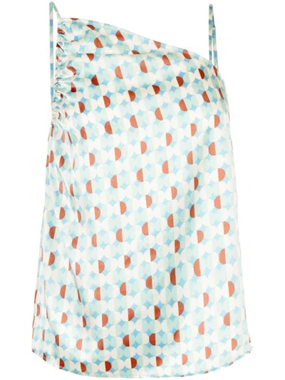 Equipment Geometric-pattern Asymmetric Silk Top In Blue