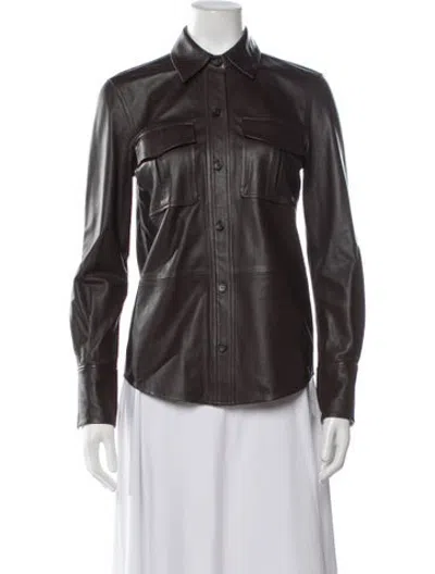 Pre-owned Equipment Lamb Leather Jacket In Brown