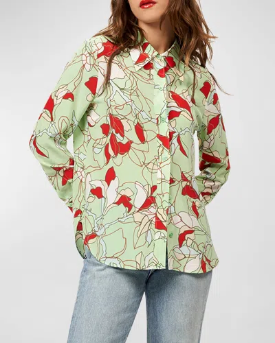 Equipment Leona Floral-print Button-down Blouse In Green