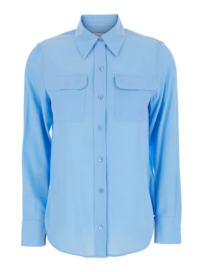 Equipment Light Blue Shirt With Patch Pockets On The Chest In Silk Woman