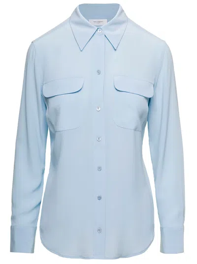EQUIPMENT LIGHT BLUE SLIM SHIRT WITH CHEST PATCH POCKET IN SILK WOMAN