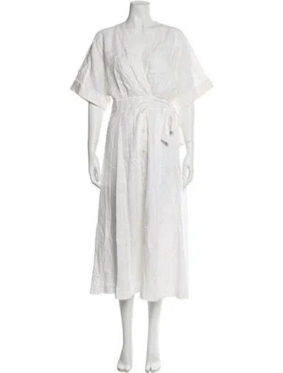 Pre-owned Equipment Linen Long Dress In White