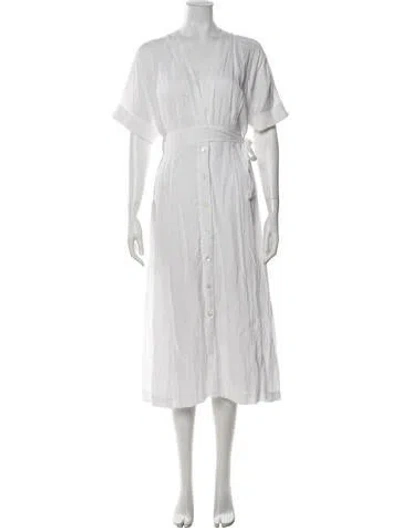 Pre-owned Equipment Linen Long Dress In White