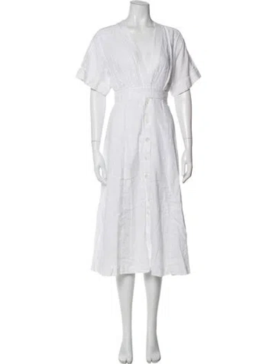 Pre-owned Equipment Linen Midi Length Dress In White