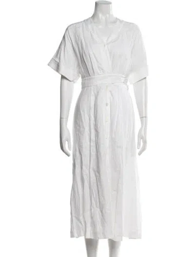 Pre-owned Equipment Linen Midi Length Dress In White