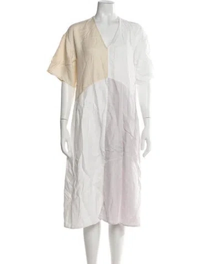 Pre-owned Equipment Linen Midi Length Dress In White