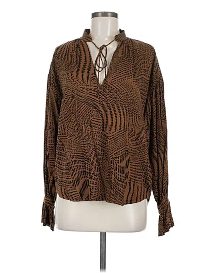 Pre-owned Equipment Long Sleeve Blouse In Brown