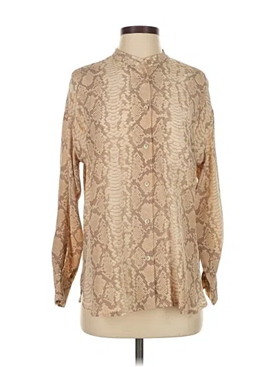 Pre-owned Equipment Long Sleeve Blouse In Tan