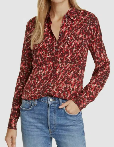 Equipment Long Sleeve Button Down Blouse In Merlot In Red