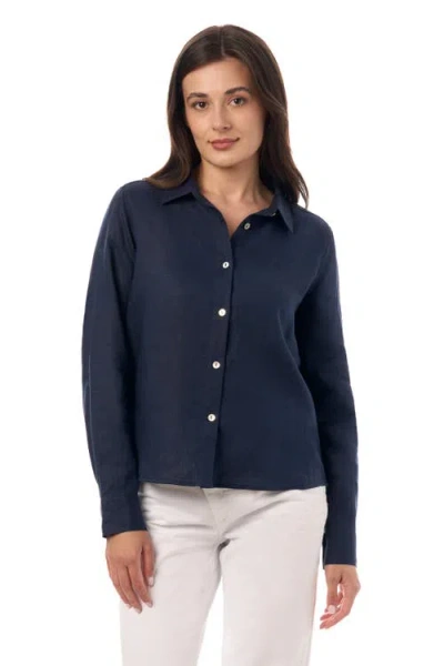 Equipment Long Sleeve Linen Shirt In Blue