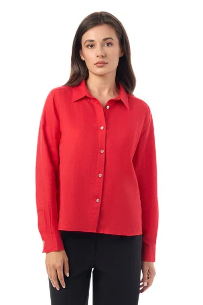 Equipment Long Sleeve Linen Shirt In Red