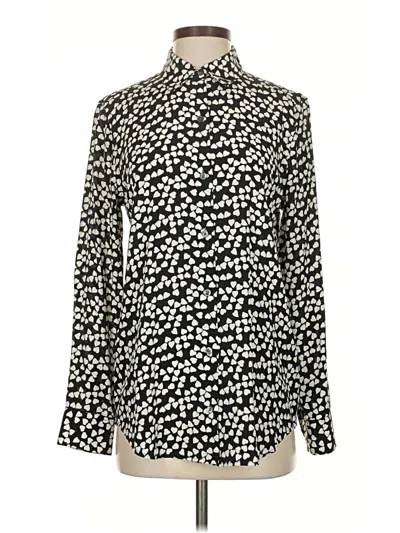 Pre-owned Equipment Long Sleeve Silk Top Black Animal Print Pattern High Neck Tops