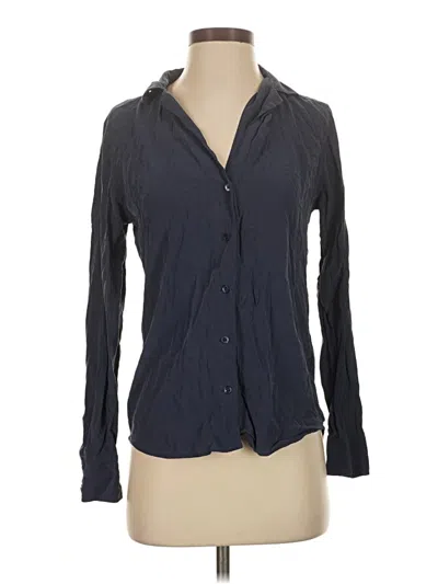 Pre-owned Equipment Long Sleeve Silk Top Black Collared Neckline Tops