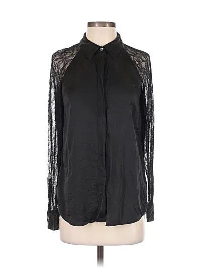 Pre-owned Equipment Long Sleeve Silk Top Black Mock Neckline Tops