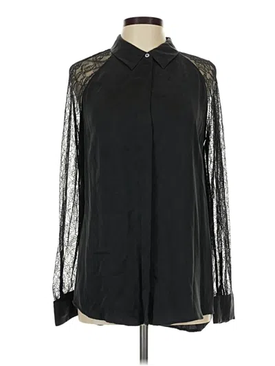 Pre-owned Equipment Long Sleeve Silk Top Black Mock Neckline Tops