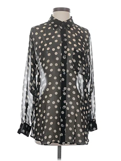 Pre-owned Equipment Long Sleeve Silk Top Black Polka Dots Pattern Mock Neckline Tops