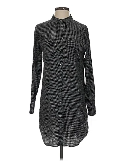 Pre-owned Equipment Long Sleeve Silk Top Black Polka Dots Pattern Mock Neckline Tops
