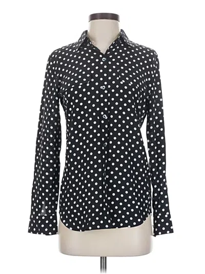 Pre-owned Equipment Long Sleeve Silk Top Black Polka Dots Pattern Mock Neckline Tops