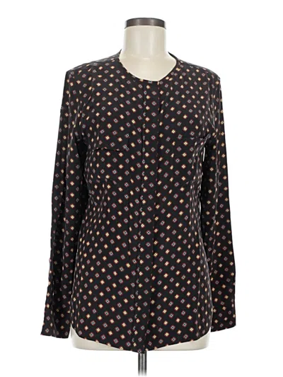 Pre-owned Equipment Long Sleeve Silk Top Black Polka Dots Pattern Square Neckline Tops