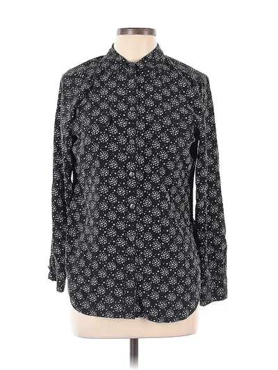 Pre-owned Equipment Long Sleeve Silk Top Black Print Pattern Mock Neckline Tops