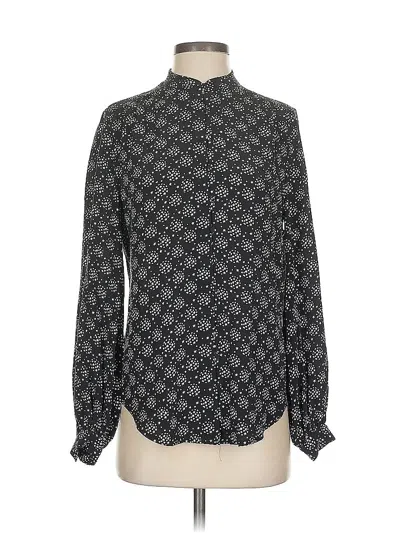 Pre-owned Equipment Long Sleeve Silk Top Black Print Pattern Mock Neckline Tops